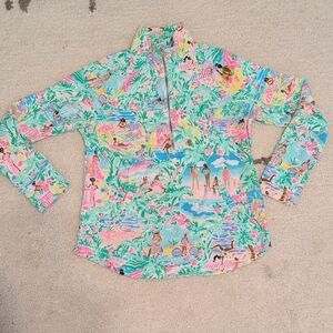 Lilly Pulitzer Pink and Blue Skipper Popover with Tropical Print